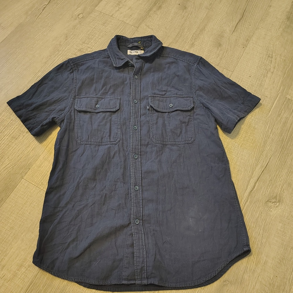 Line of Trade Mens Navy Blue Short Sleeve Cotton Button Down Shirt Size M